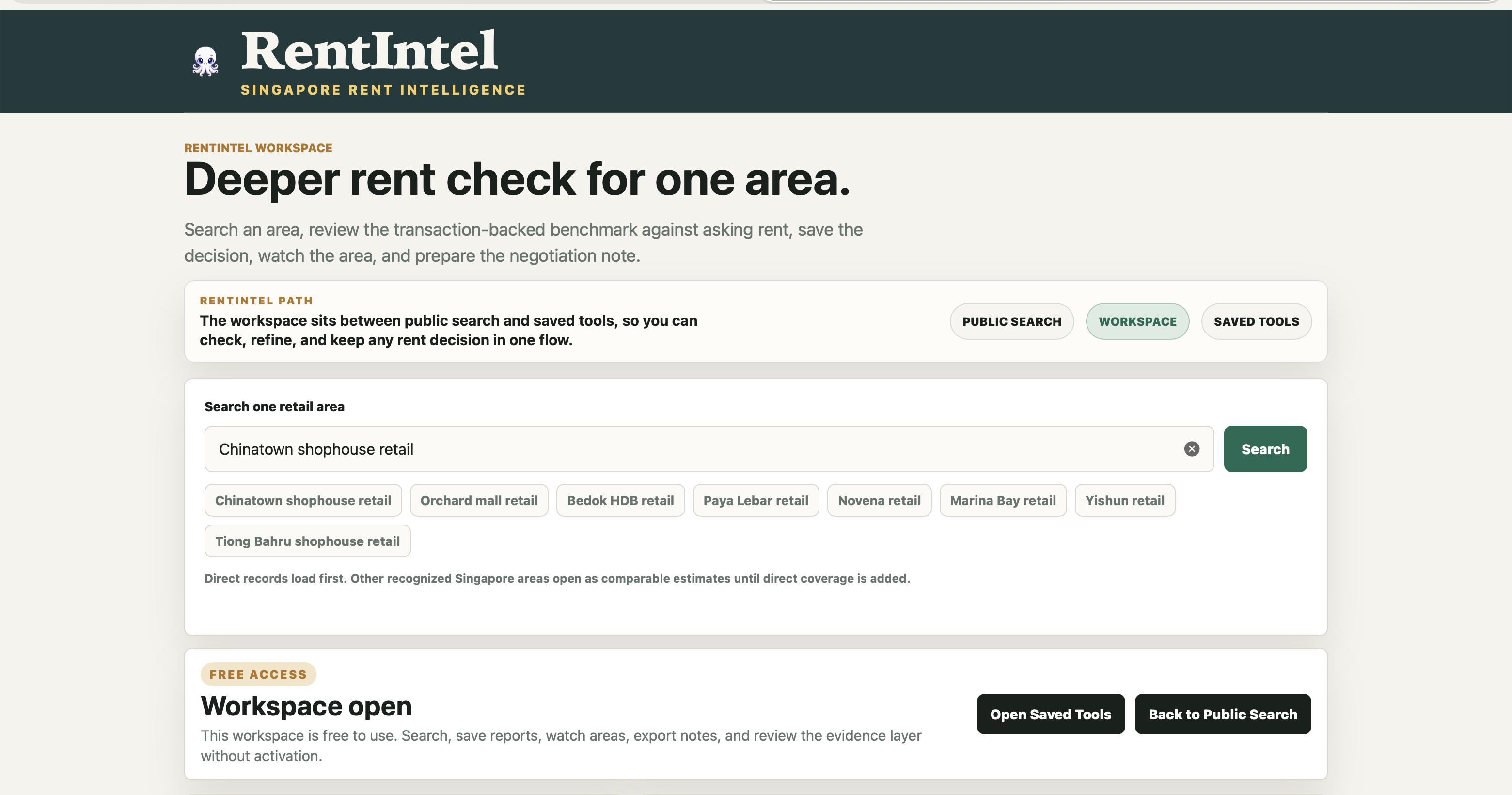 RentIntel workspace chart and context view